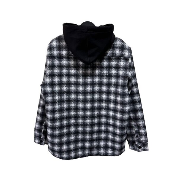 Blank NYC Size M Hooded Plaid Shirt Jacket Billingsgate Shacket Long Sleeve NWT - Picture 6 of 9